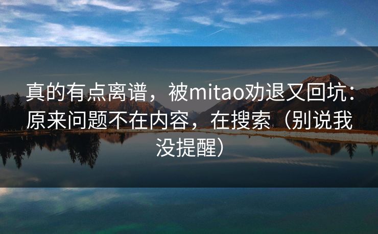 真的有点离谱，被mitao劝退又回坑：原来问题不在内容，在搜索（别说我没提醒）